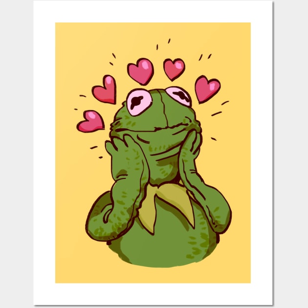 kermit the frog with lots of love and hearts / the muppets puppet Wall Art by mudwizard